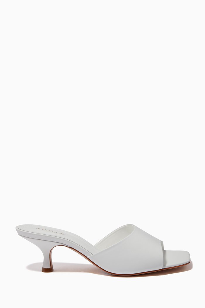 

Kitten Heel Mule Sandals in Leather, White