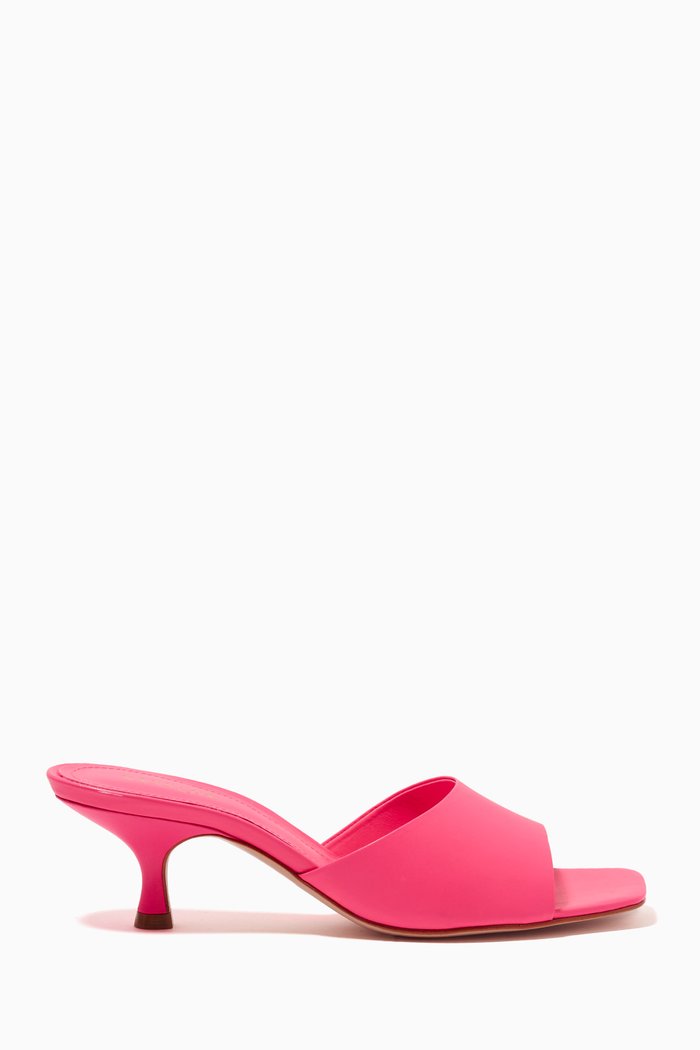 

Kitten Heel Mule Sandals in Leather, Pink