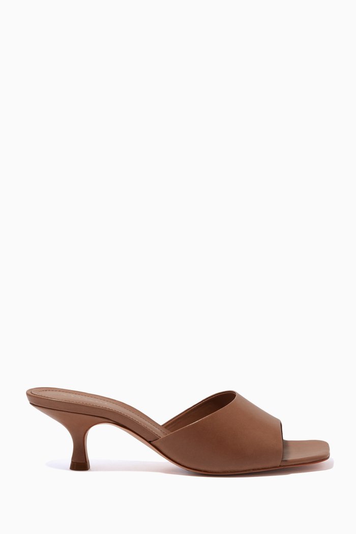 

Kitten Heel Mule Sandals in Leather, Brown
