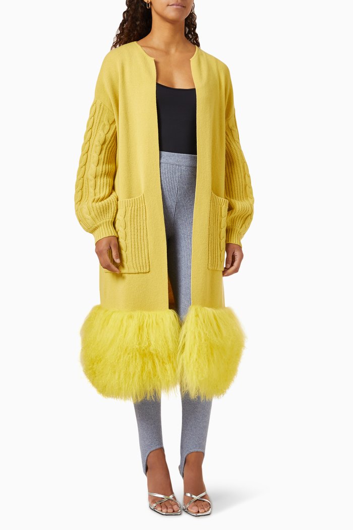 

Shearling-trimmed Cardigan Coat in Cashmere & Merino Wool-blend, Yellow