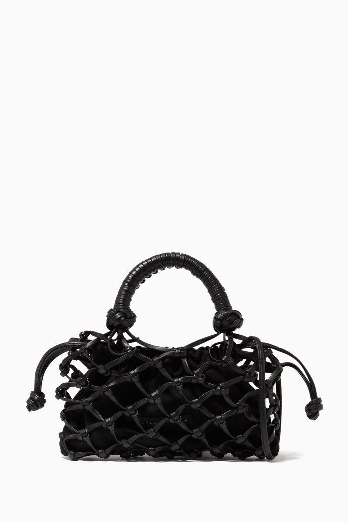 Trellis Mini Tote Bag in Knotted Lambskin, Black