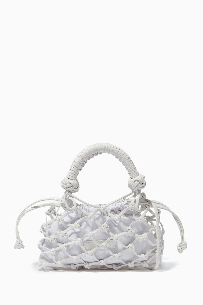 

Trellis Mini Tote in Knotted Lambskin, White