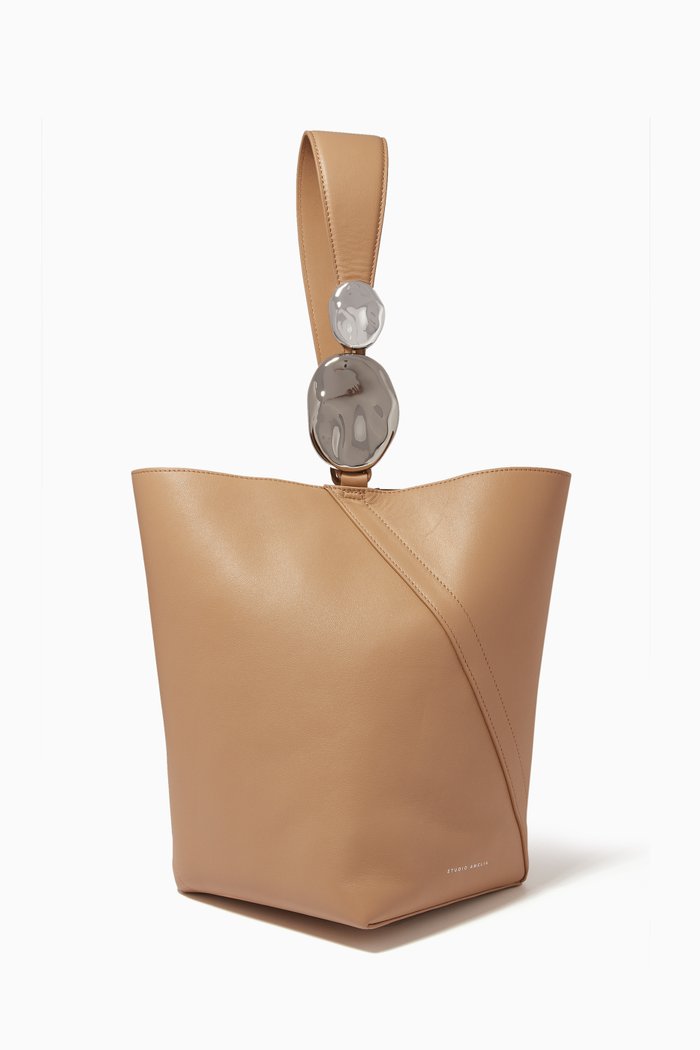 

Warp Midi Bucket Bag in Leather, Neutral