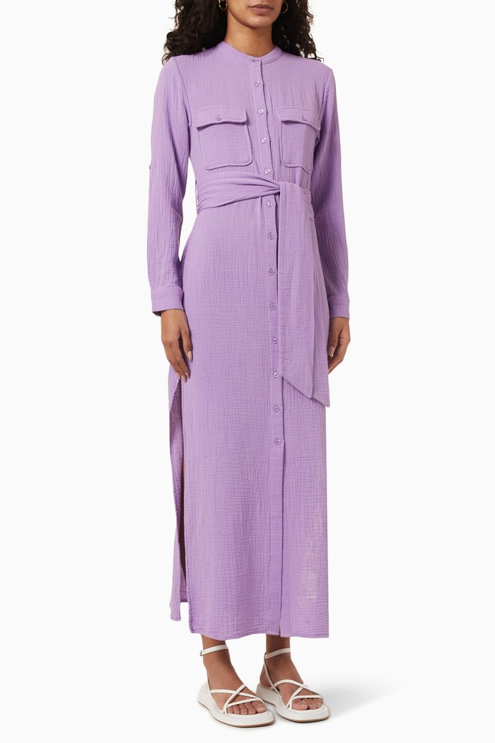 

Esther Shirt Dress in Cotton, Purple