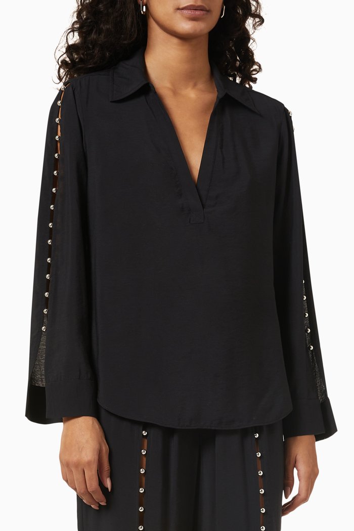 

Stormy Beaded Cover Up Top in Rayon Blend, Black
