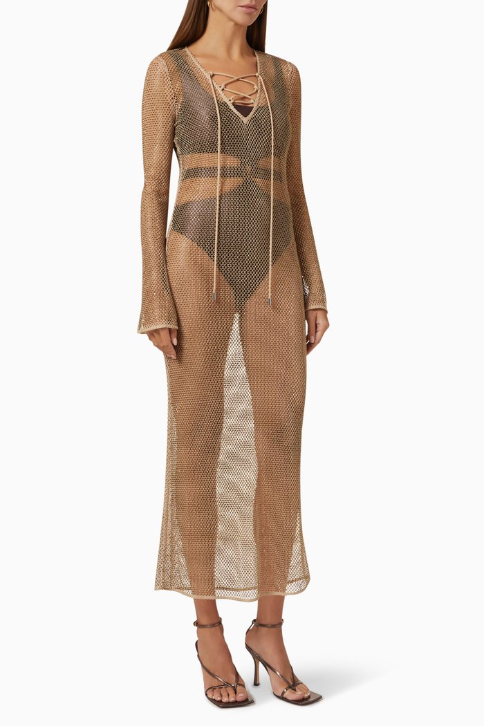 

Tate Cover-up Maxi Dress in Crystal Mesh, Gold