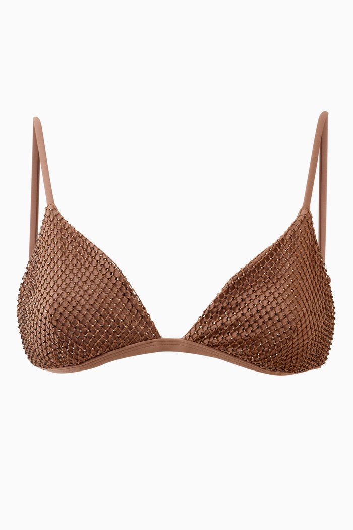 

Joelle Triangle Bikini Top in Crystal Mesh, Brown