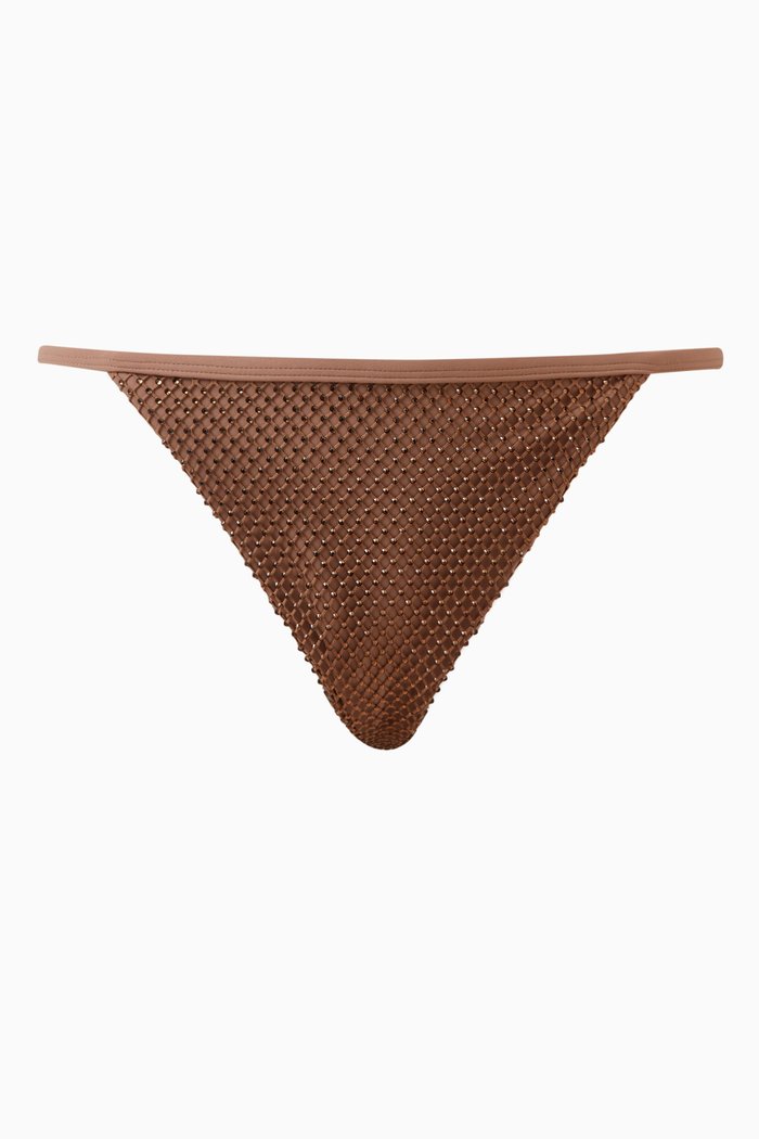 

Adalia Moxie String Bikini Bottom in Crystal Mesh, Brown