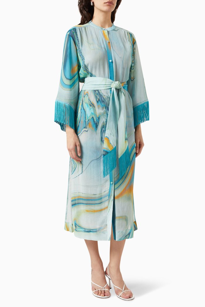 

Odelia Marble Print Cover Up in Cotton-Silk Blend, Blue
