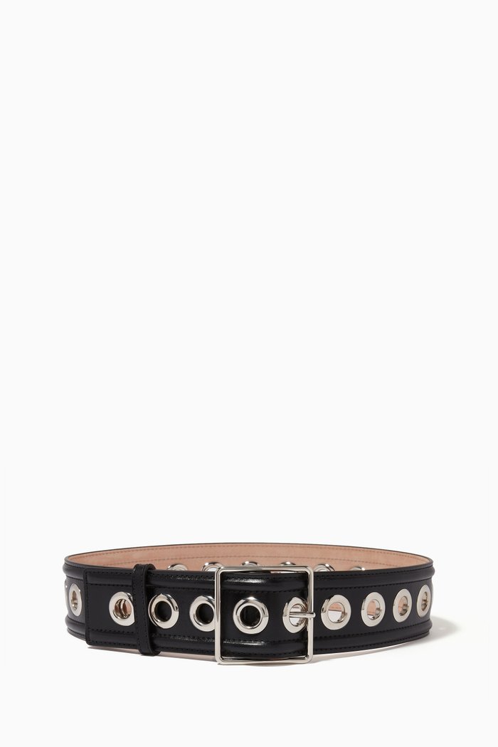 

Eyelet Waist Belt in Leather, Black