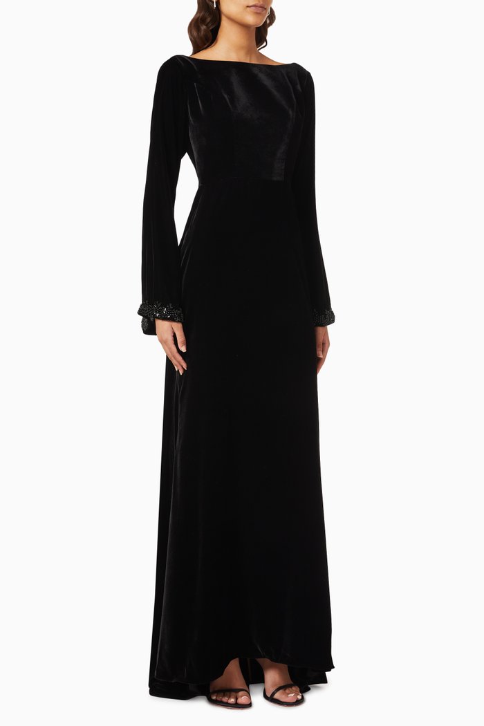 

Low-back Embellished Gown in Velvet, Black