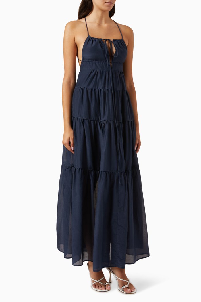 

Lolita Maxi Dress in Cotton-silk, Blue