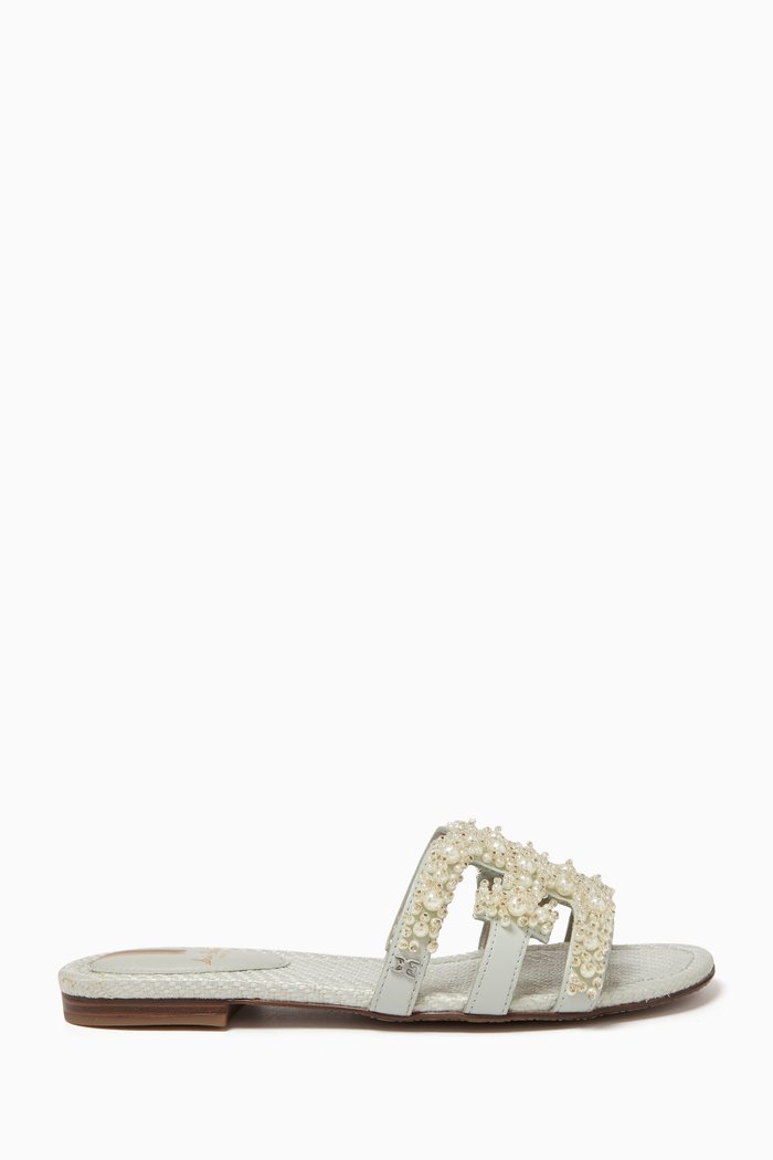 

Bay Perla Embellished Slide Sandals in Leather, White