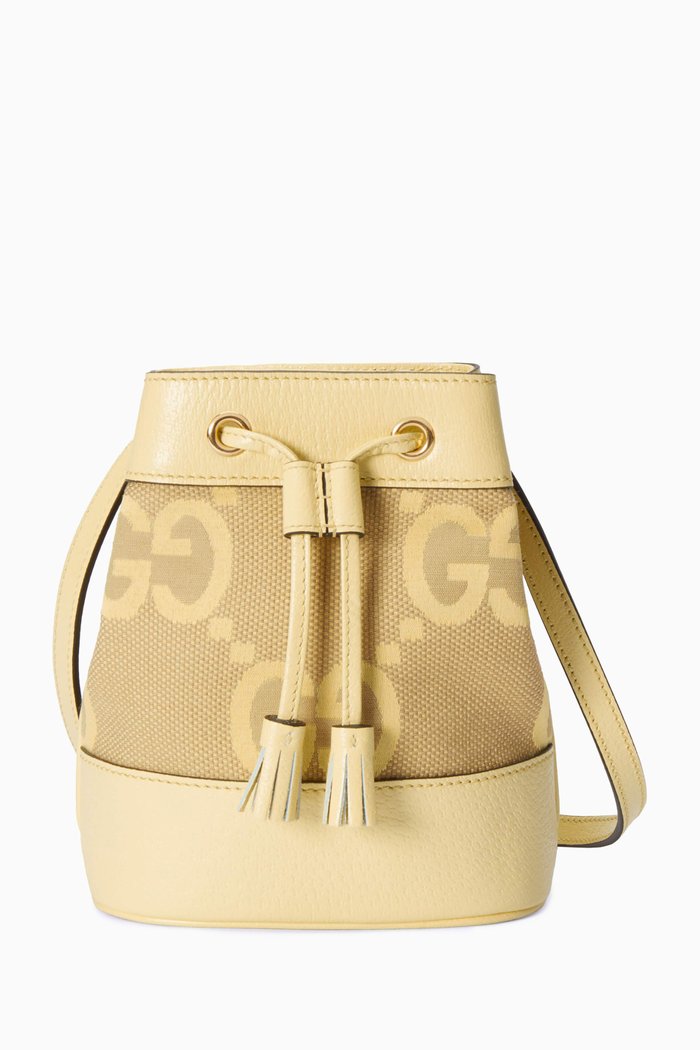 

Small Ophidia Bucket Bag in Jumbo GG-print Canvas, Yellow