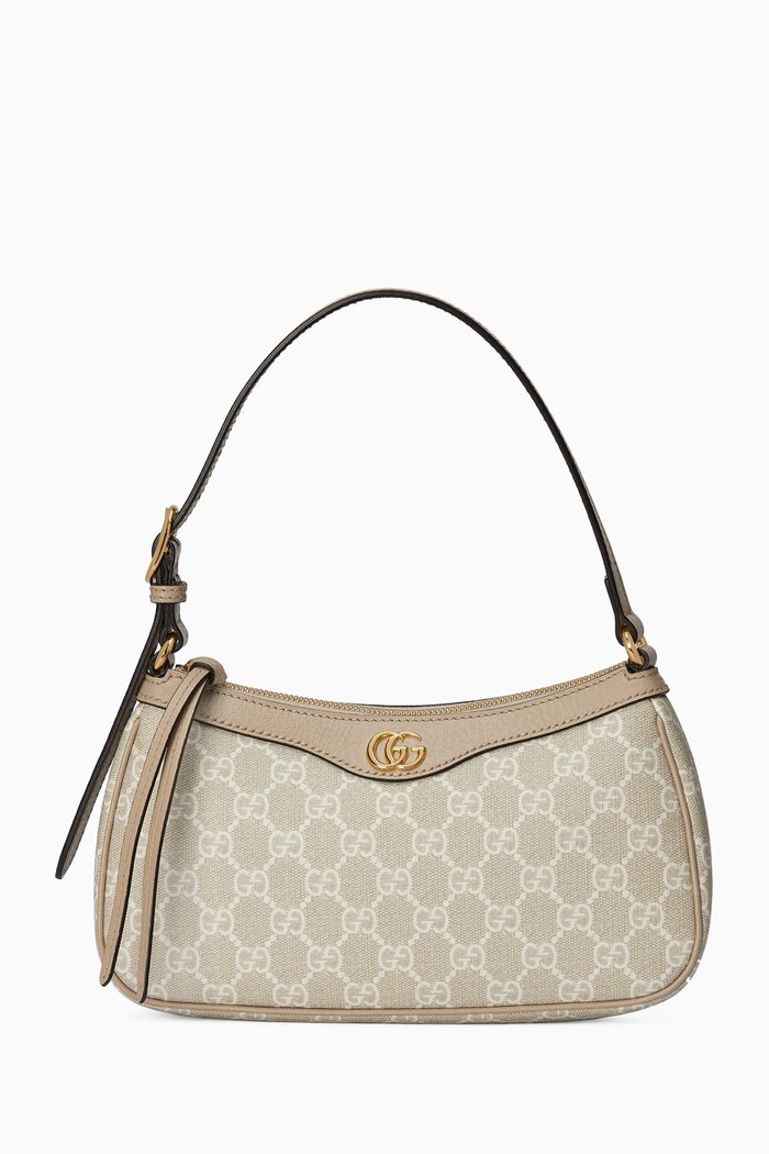

Small Ophidia Shoulder Bag in Supreme Canvas, Neutral