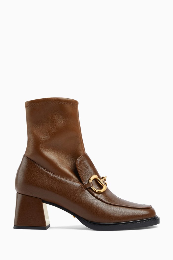 

GG Horsebit 55 Ankle Boots in Leather, Brown