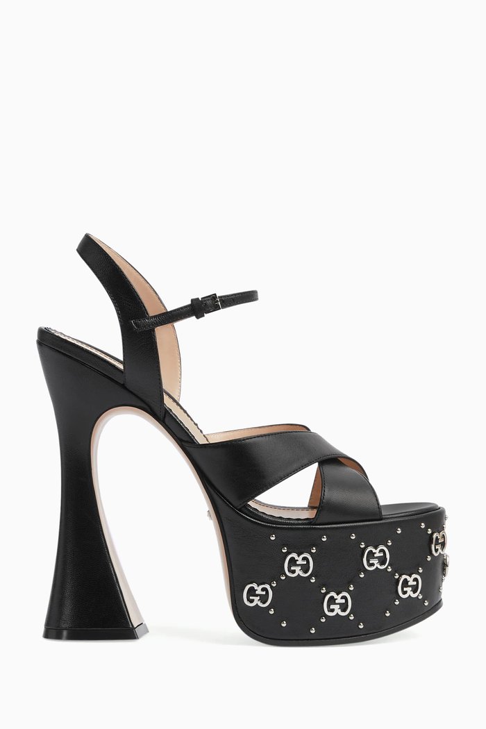 Janaya Interlocking G Studs 155 Platform Sandals in Leather, Black