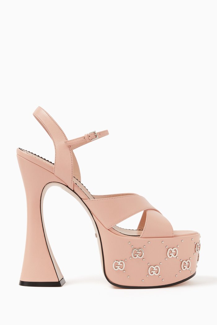 

Janaya Interlocking G Studs 155 Platform Sandals in Leather, Pink