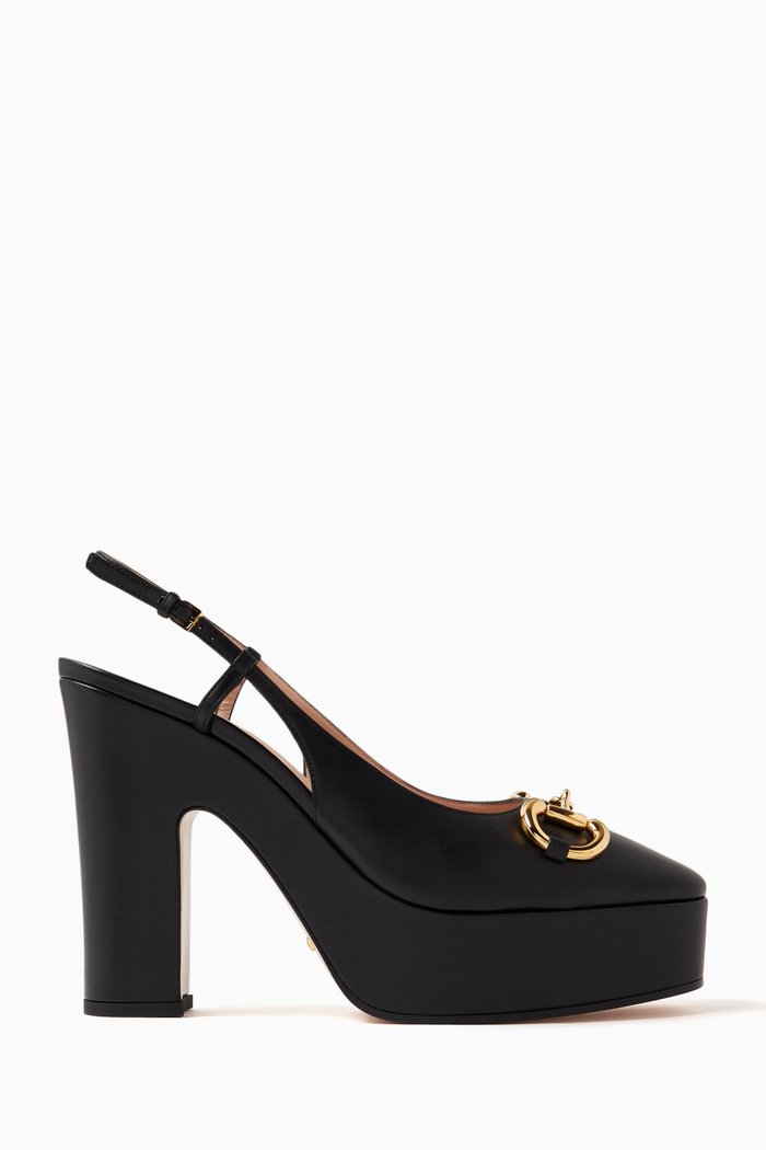 

Horsebit High-heel Slingback Pumps in Leather, Black