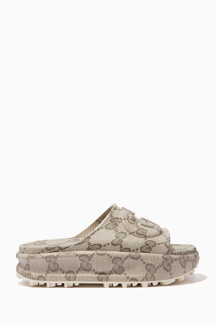 Miami Interlocking G Flatform Sandals in Coated-canvas, Neutral