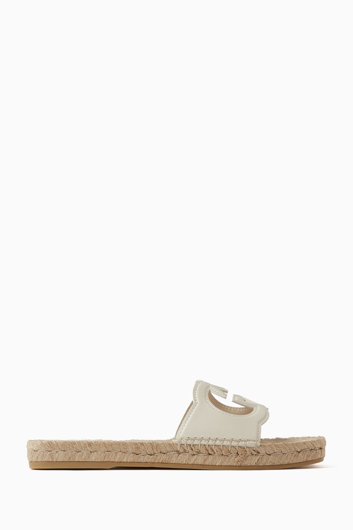 

Naty Interlocking G Cut-out Espadrille Slides in Leather, White