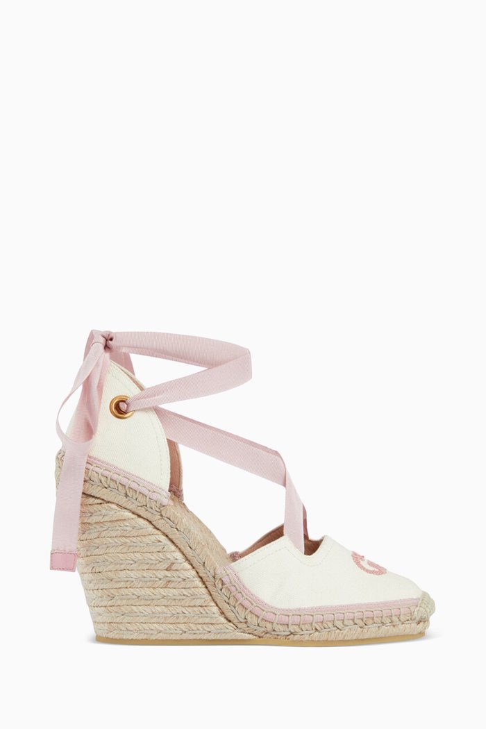 

Judit 95 Wedge Espadrilles with Ribbon Tie in Canvas, White