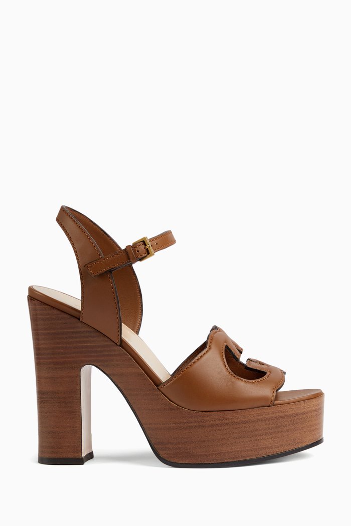 

Interlocking GG 120 Platform Sandals in Leather, Brown