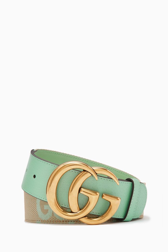 Marmont GG Wide Belt in Supreme Canvas & Leather, Blue