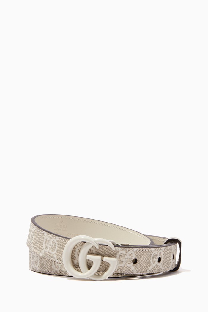 GG Supreme Marmont Thin Belt in Coated-canvas, White