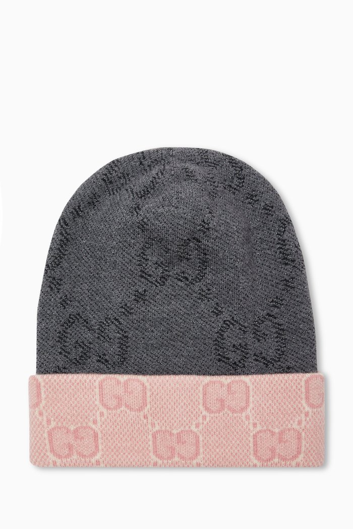 

Reversible GG Beanie in Wool, Pink
