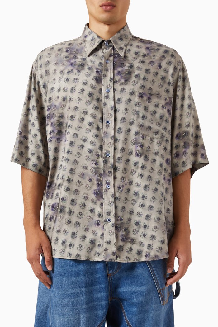 

Graphic Print Shirt in Viscose, Grey