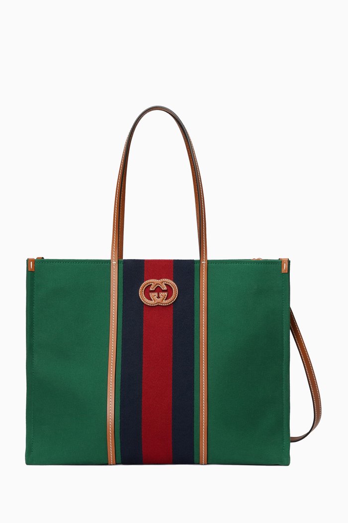 

Large Interlocking G Tote Bag in Canvas & Leather, Brown