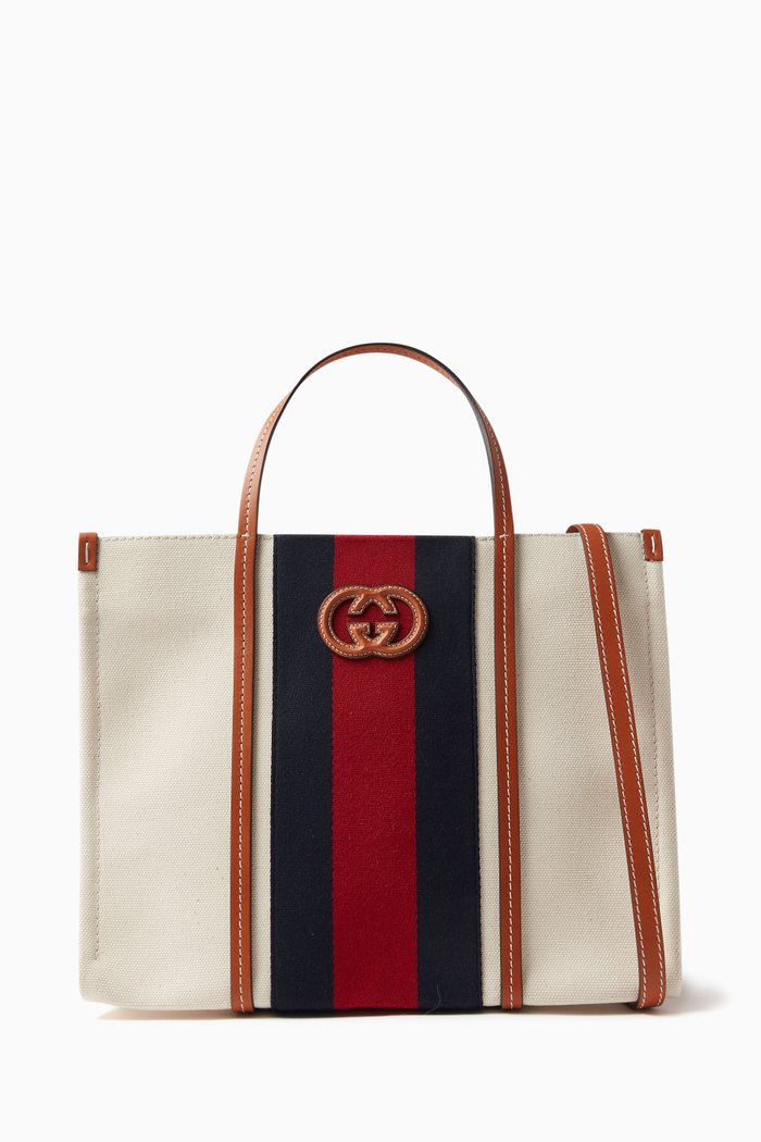 

Medium Interlocking G Tote Bag in Canvas & Leather, Neutral