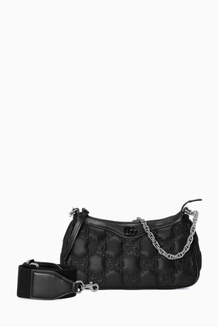 

GG Logo Shoulder Bag in Matelassé Nylon, Black