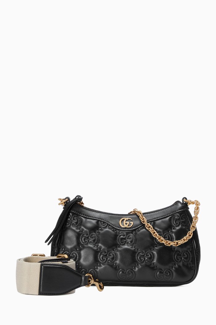 

Small Matelasse Shoulder Bag in Leather, Black