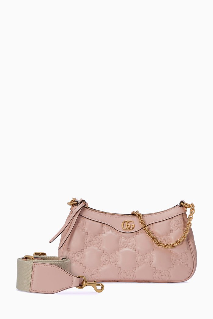 

Small Matelasse Shoulder Bag in Leather, Pink