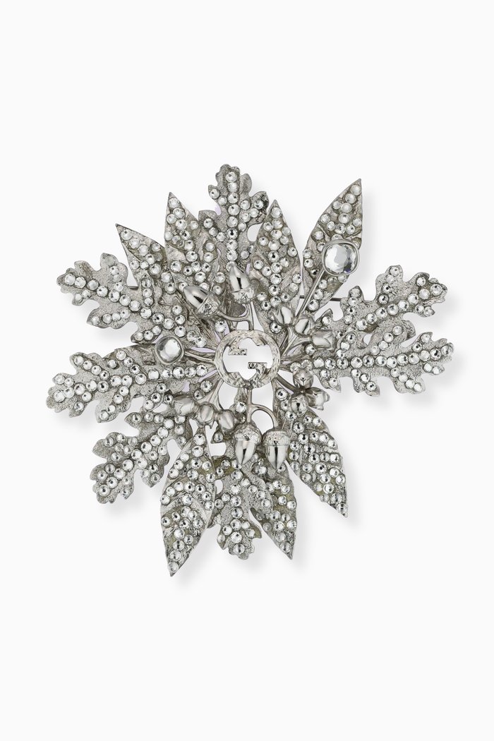 

Leaf Crystal Brooch in Metal, Silver