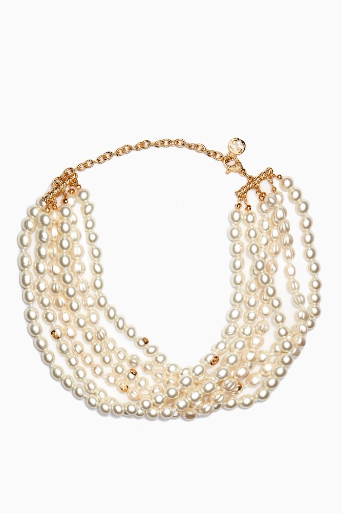 

Layered Pearl Necklace in Metal, White