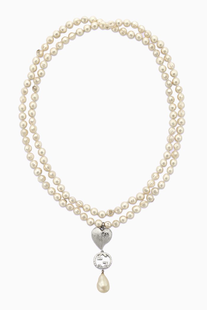 

Lariat Charm Pearl Necklace, White