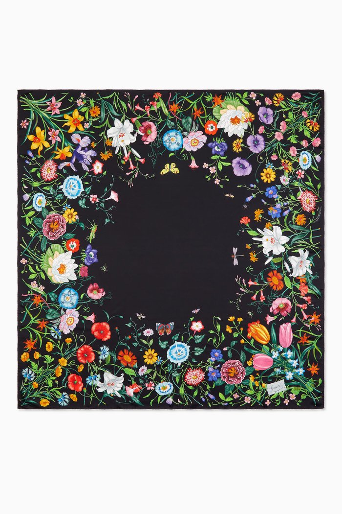 

Flora Square Shawl in Silk, Black