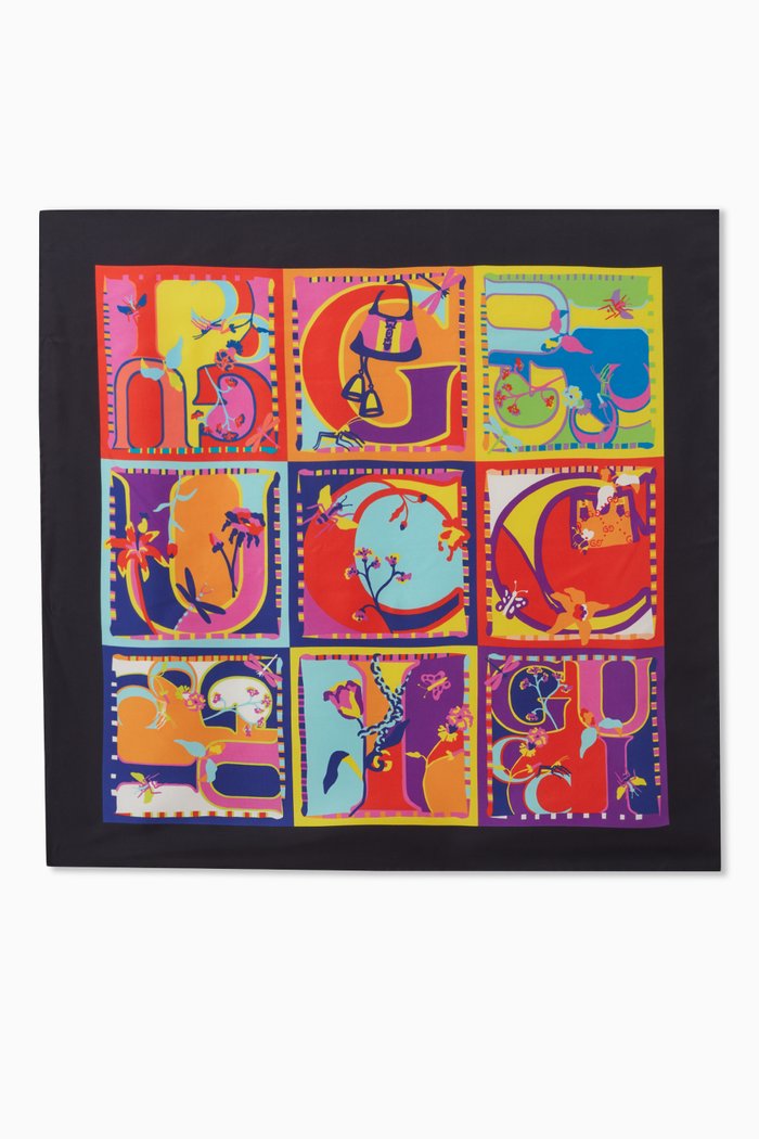 

Gucci Pop Print Carré Scarf in Silk Twill, Black