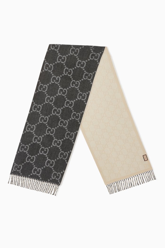 

GG Fringe Scarf in Wool, Black