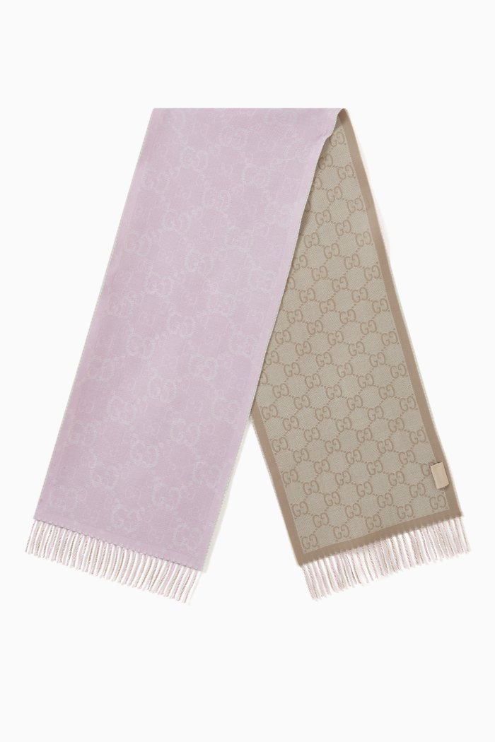 

GG Fringe Scarf in Wool, Purple