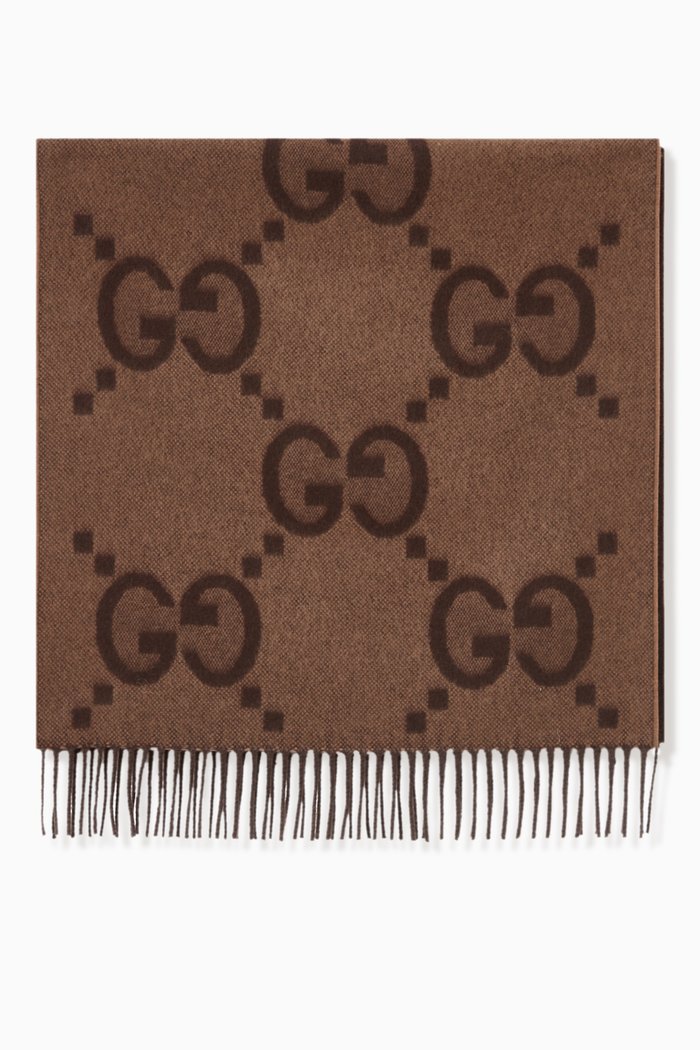 

GG Jacquard Scarf in Cashmere, Brown