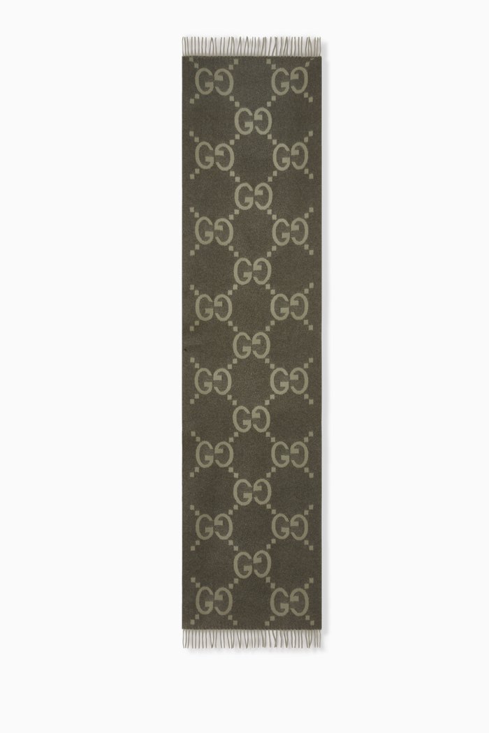 

GG Jacquard Scarf in Cashmere, Grey