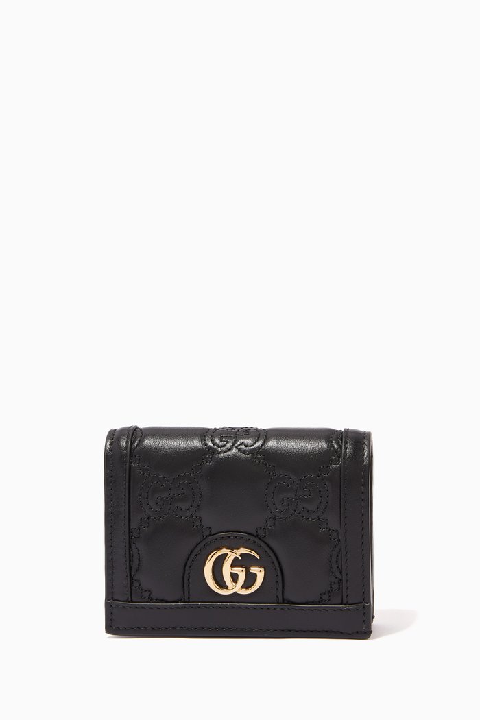 GG Matelassé Card Case Wallet in Leather, Black