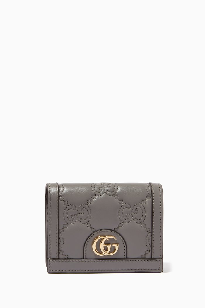 

GG Matelassé Card Case Wallet in Leather, Grey