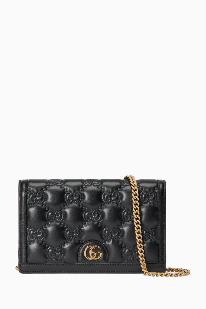 

GG Matelassé Chain Wallet in Leather, Black