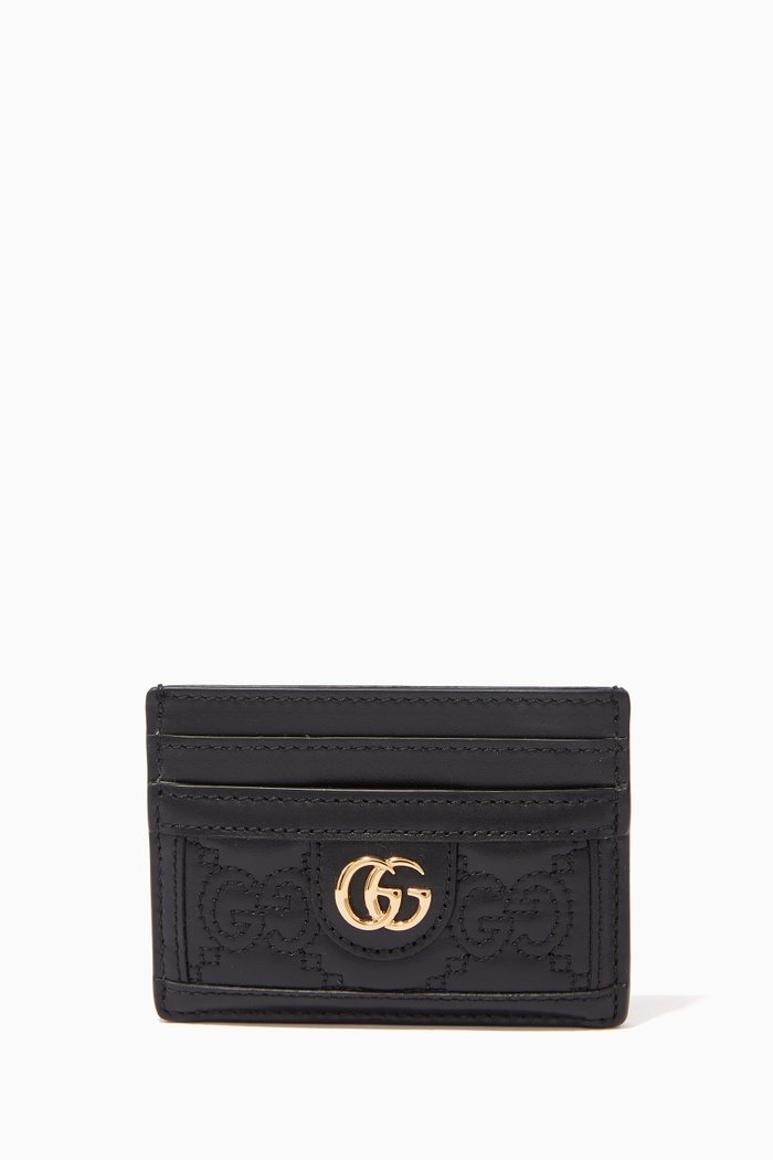 

GG Matelassé Card Case in Leather, Black