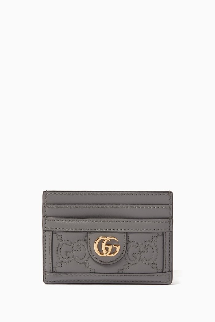 

GG Matelassé Card Case in Leather, Grey